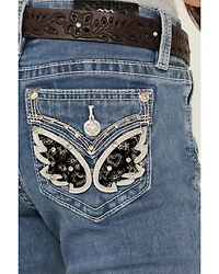 Miss Me Girls' Light Wash Winged Pocket Bootcut Stretch Denim Jeans