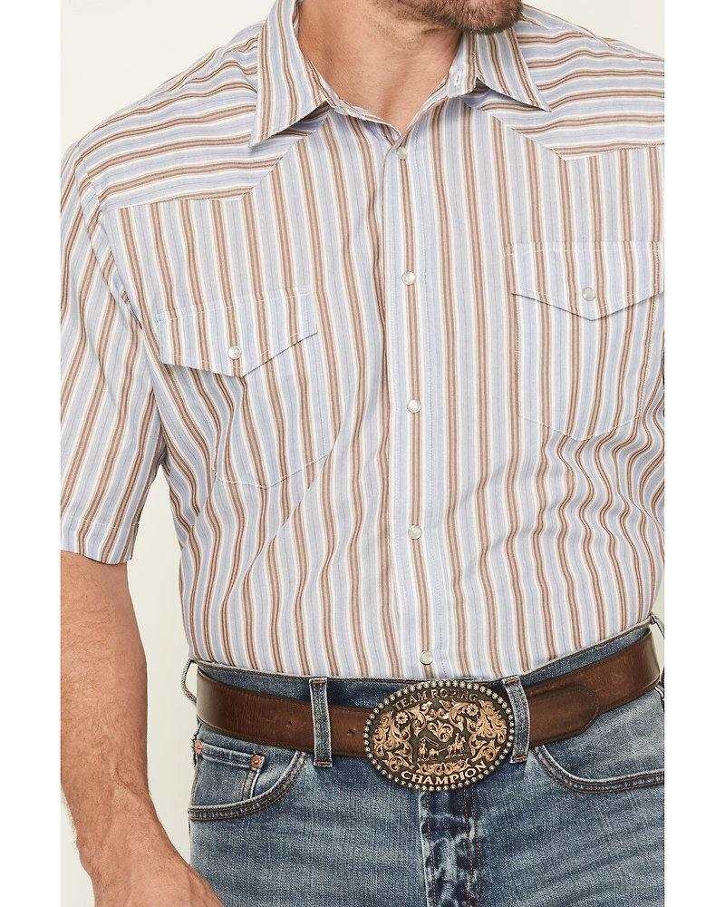 Roper Men's Striped Print Short Sleeve Snap Stretch Western Shirt