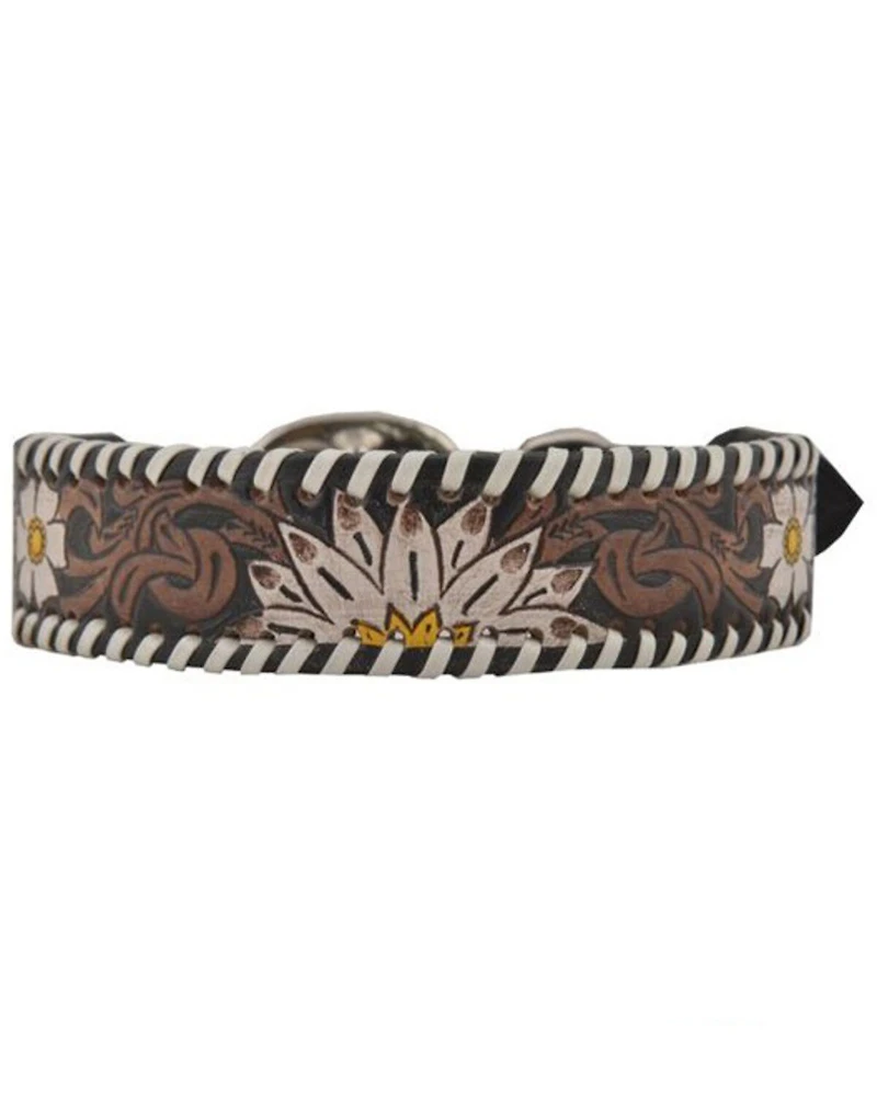 Myra Bag Daisy Hand Tooled Leather Dog Collar