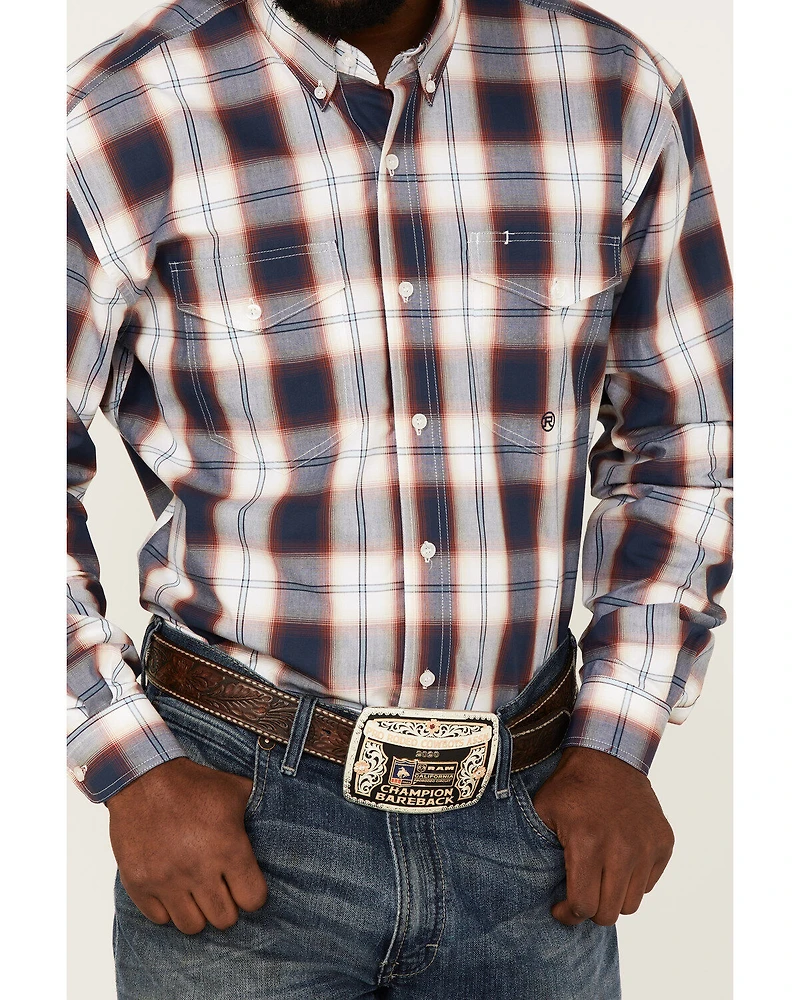 Roper Men's Liberty Bell Large Plaid Print Long Sleeve Button-Down Western Shirt