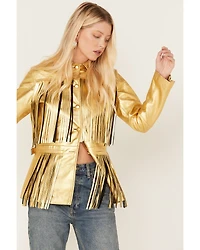 DANCASSAB Women's Fringe Leather Dixie Jacket