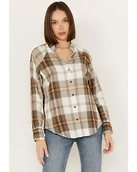 Cleo + Wolf Women's Raw Edge Raglan Sleeve Button Up Shirt