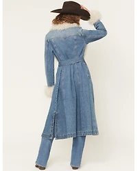 Idyllwind Women's Thistle Long Denim Fur Collar Trench Coat