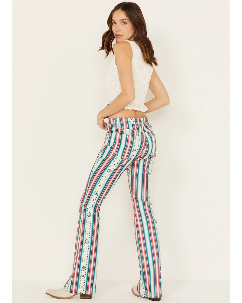 Hooey by Rock & Roll Denim Women's High Rise Striped Flare Jeans