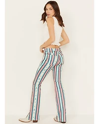 Hooey by Rock & Roll Denim Women's High Rise Striped Flare Jeans