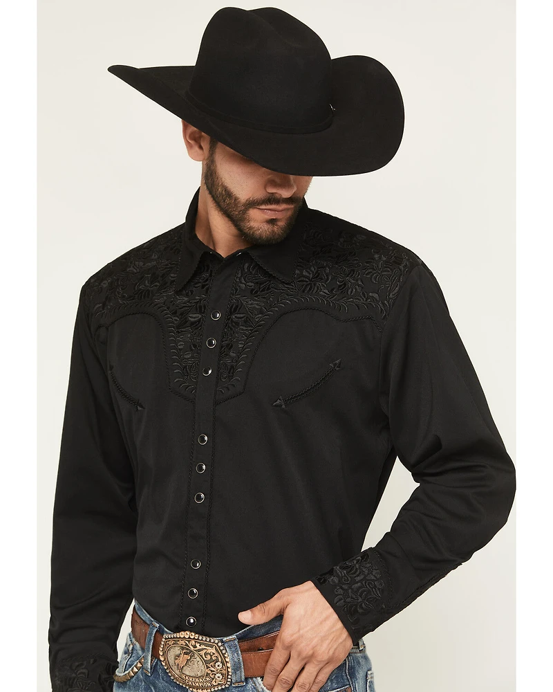 Scully Men's Floral Embroidered Retro Long Sleeve Snap Western Shirt - Big & Tall