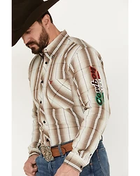 Cowboy Hardware Men's Mexico Gradient Plaid Print Long Sleeve Button Down Western Shirt