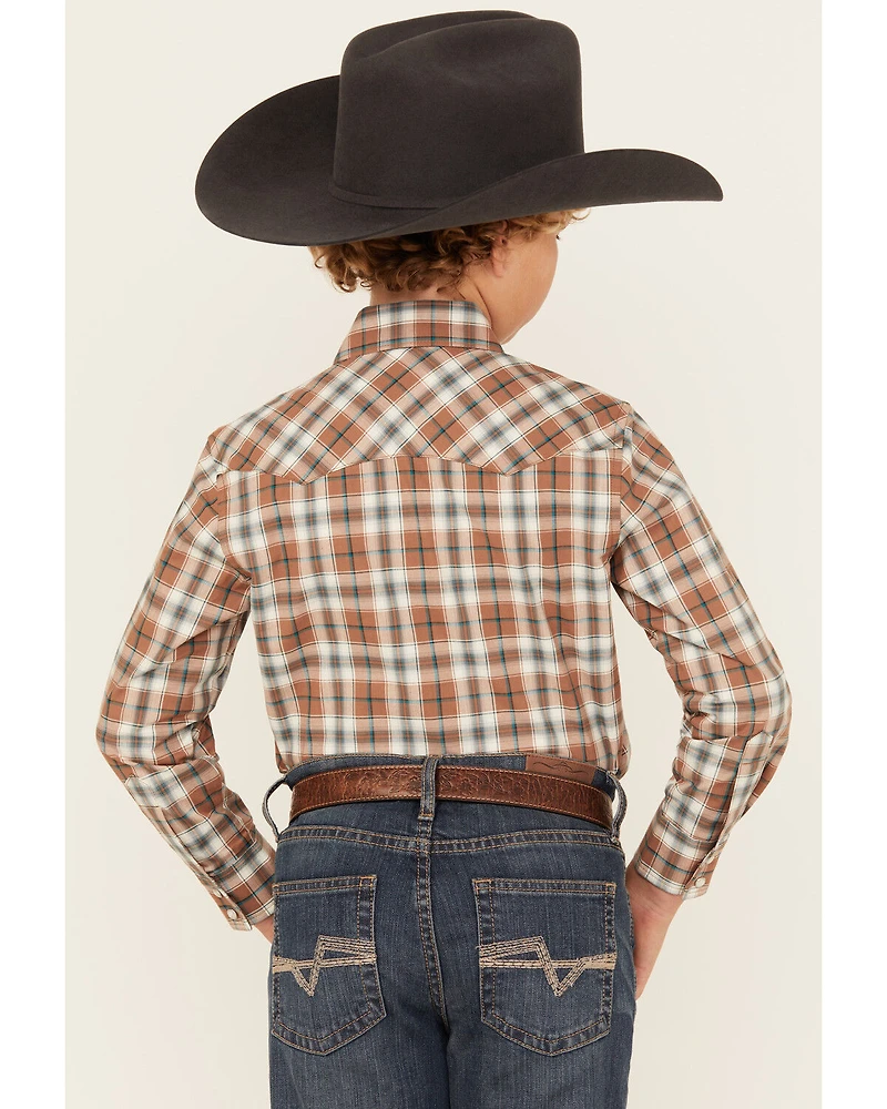 Wrangler Retro Boys' Plaid Print Long Sleeve Snap Western Shirt
