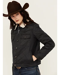 Shyanne Women's Oil Skinned Quilted Sherpa Trimmed Jacket