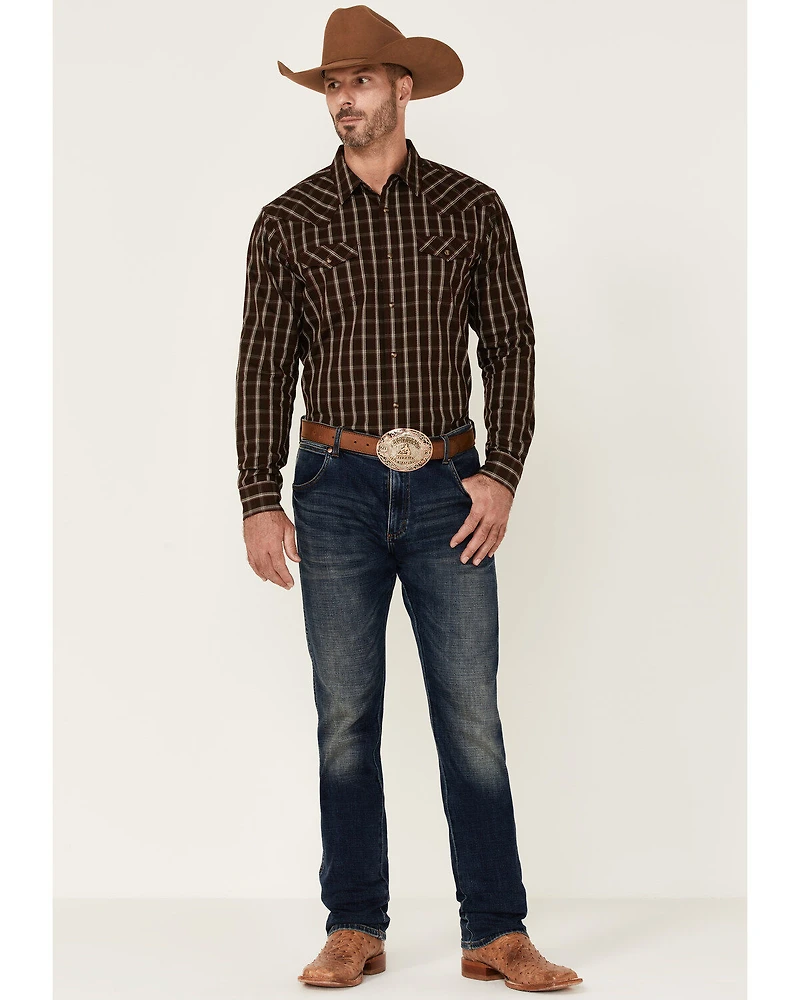Moonshine Spirit Men's Mahogany Plaid Long Sleeve Snap Western Shirt