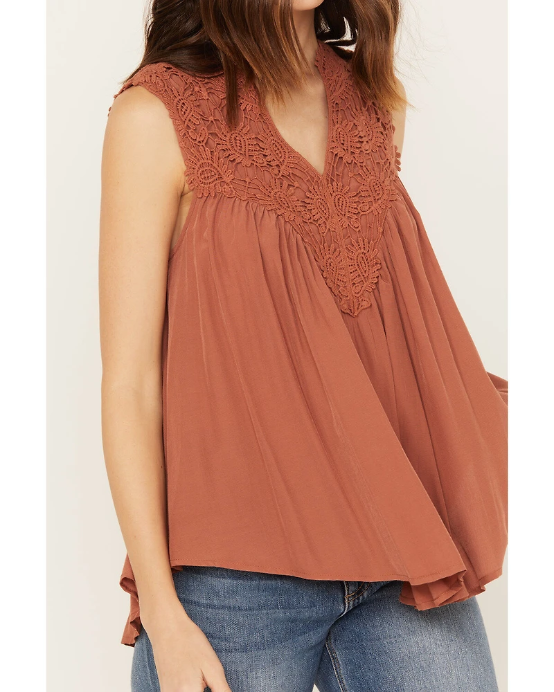 Molly Bracken Women's Crochet Sleeveless Peasant Top