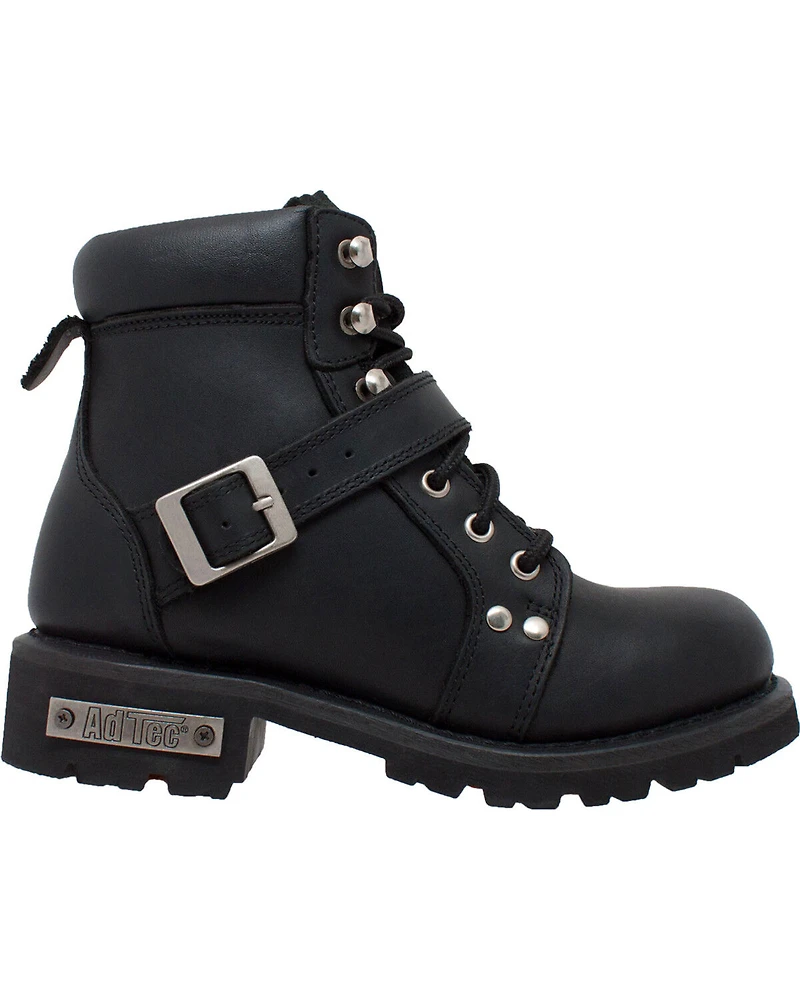 Ad Tec Women's 6" Lace Zipper Biker Boots - Soft Toe