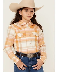 Shyanne Girls' Oak Plaid Print Long Sleeve Pearl Snap Flannel Shirt