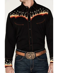 Scully Men's Music Note Flame Embroidered Long Sleeve Snap Western Shirt