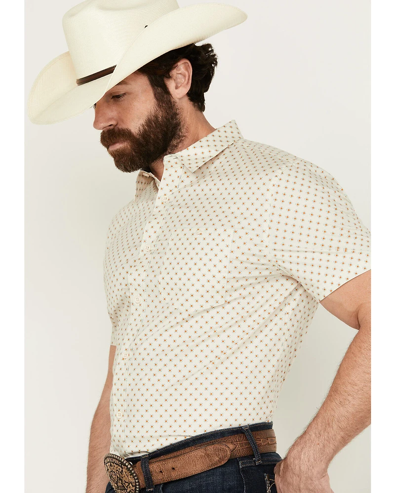 RANK 45® Men's Westamp Geo Print Short Sleeve Button-Down Performance Stretch Western Shirt