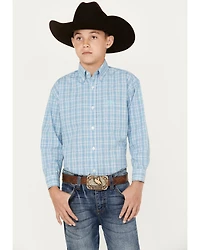 Panhandle Select Boys' Small Plaid Print Long Sleeve Button Down Western Shirt