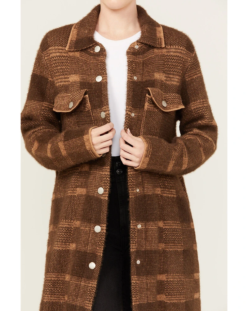 Panhandle Women's Plaid Print Knit Sweater Coat