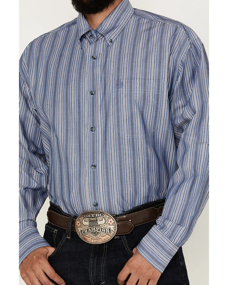 George Strait by Wrangler Men's Striped Long Sleeve Button-Down Western Shirt