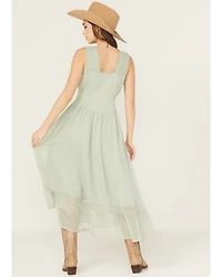 Panhandle Women's Chiffon Embroidered Sleeveless Midi Dress