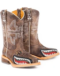 Tin Haul Boys' Tan and Red 8" Leather Western Boots - Square Toe