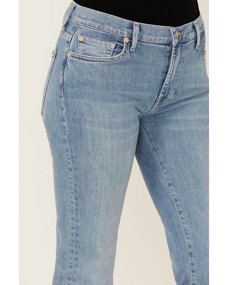 7 For All Mankind Women's Light Wash Mid Rise Tailorless Bootcut Stretch Denim Jeans