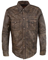 Milwaukee Leather Men's Distressed Brown Light Leather Snap Front Shirt - 4X