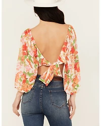 Flying Tomato Women's Floral Long Sleeve Crop Top
