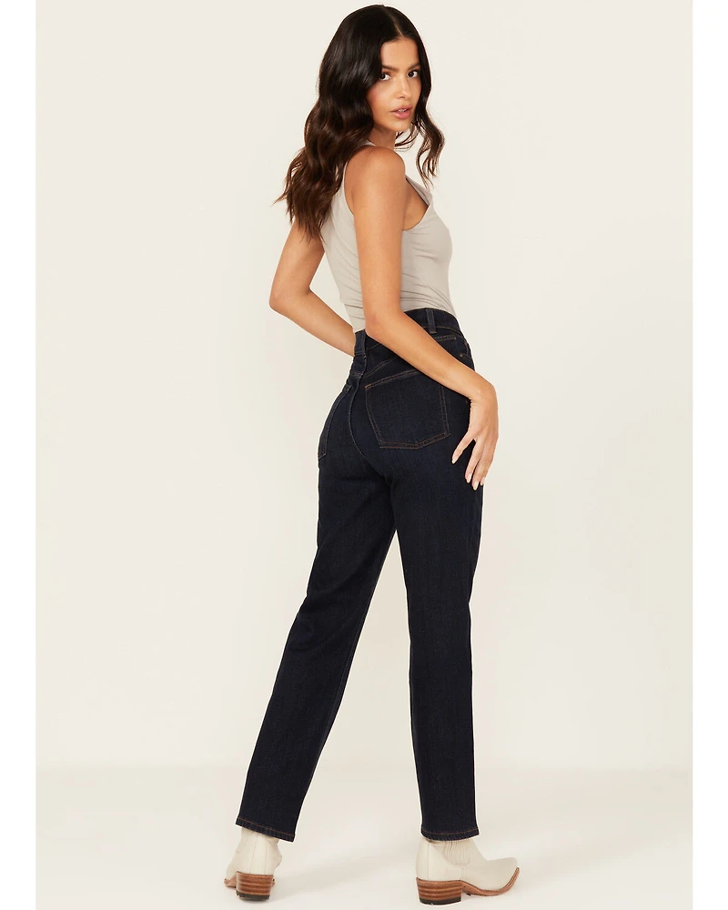 Warp + Weft Women's Jet Set Dark Wash High Rise Straight Stretch Denim Jeans