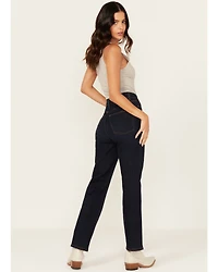 Warp + Weft Women's Jet Set Dark Wash High Rise Straight Stretch Denim Jeans