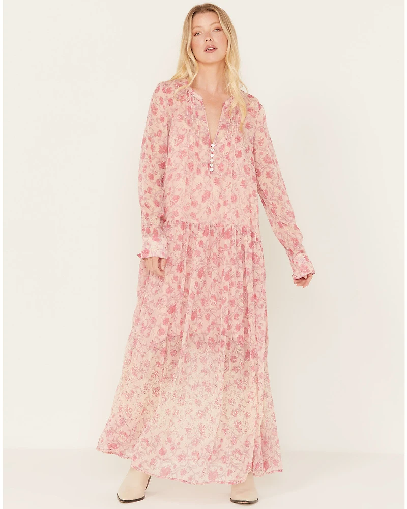 Free People Women's See It Through Floral Long Sleeve Maxi Dress