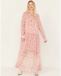 Free People Women's See It Through Floral Long Sleeve Maxi Dress