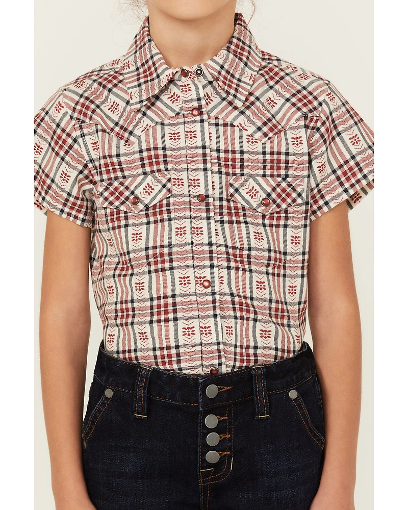 Shyanne Girls' Dobby Teton Plaid Print Short Sleeve Pearl Snap Western Shirt