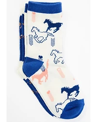 RANK 45® Girls' Floating Flowers & Horses Crew Socks - 2-Pack