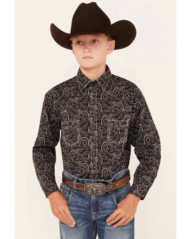 Rock & Roll Denim Boys' Paisley Print Long Sleeve Snap Western Shirt