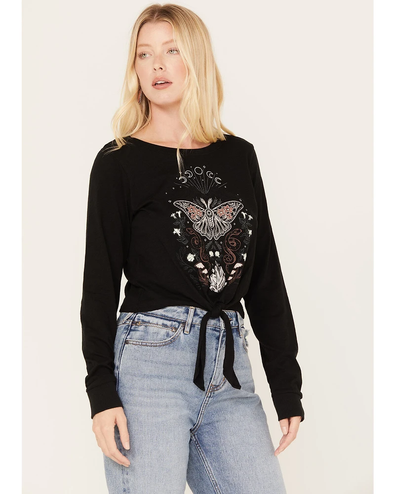 Shyanne Women's Tie-Front Butterfly Graphic Long Sleeve Tee