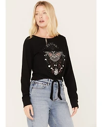 Shyanne Women's Tie-Front Butterfly Graphic Long Sleeve Tee