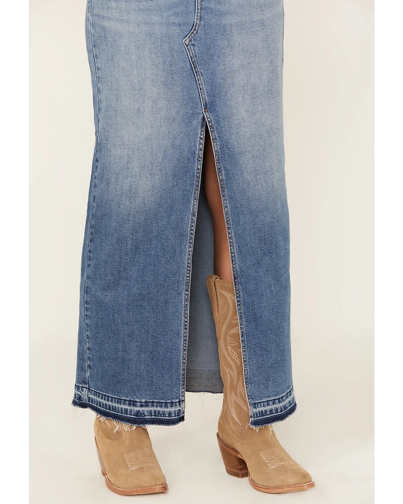 Shyanne Women's Medina Medium Wash Mid Rise Maxi Denim Skirt