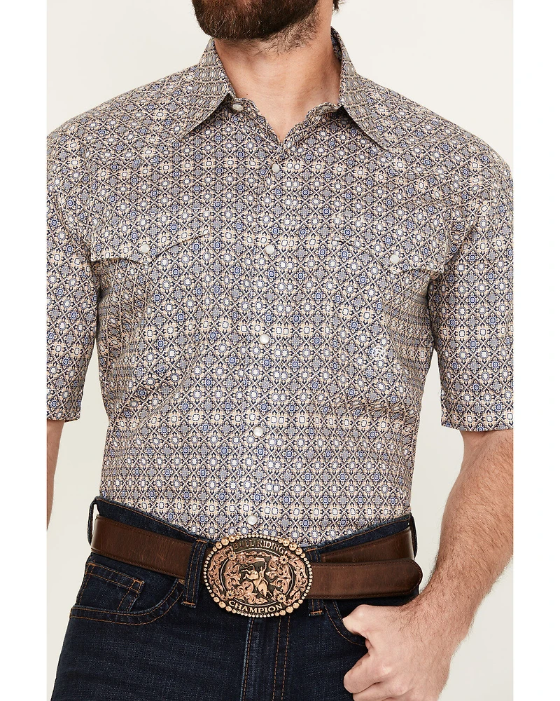 Roper Men's Amarillo Mini Medallion Print Short Sleeve Snap Western Shirt