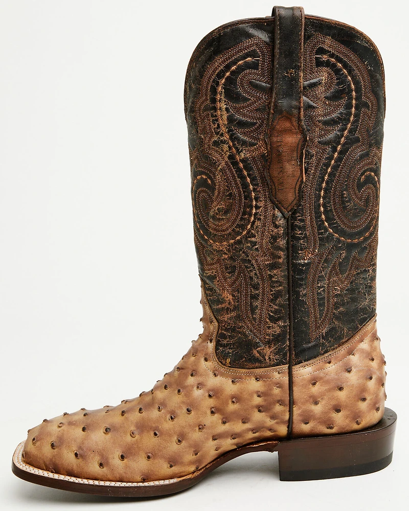 Tanner Mark Men's Ostrich Print Western Boots - Broad Square Toe