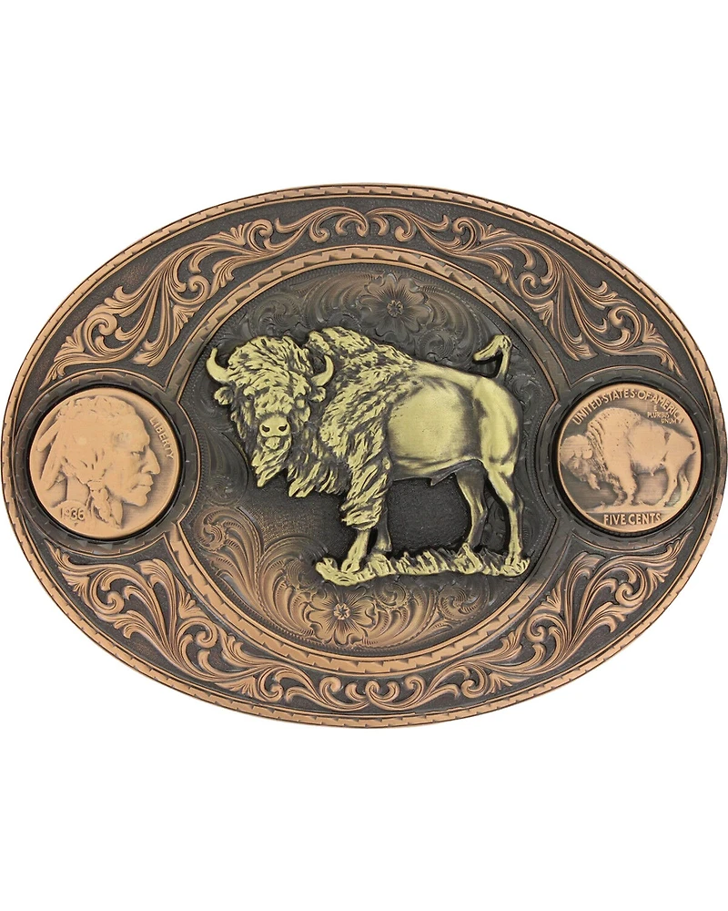 Montana Silversmiths Men's Copper Buffalo Indian Head Nickel Belt Buckle