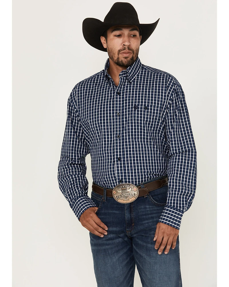 George Strait by Wrangler Men's Plaid Print Long Sleeve Button-Down Stretch Western Shirt