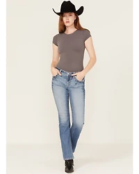 Miss Me Women's Medium Wash Dream Catcher Embroidered Mid Rise 32" Bootcut Stretch Denim Jeans