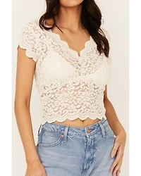 Shyanne Women's Flutter Sleeve Lace Crop Top
