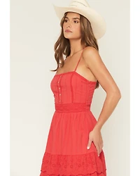 Miss Me Women's Sleeveless Eyelet Trim Mini Dress
