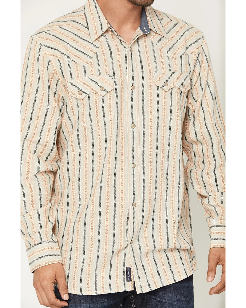 Moonshine Spirit Men's Archive Dobby Striped Print Long Sleeve Snap Western Shirt