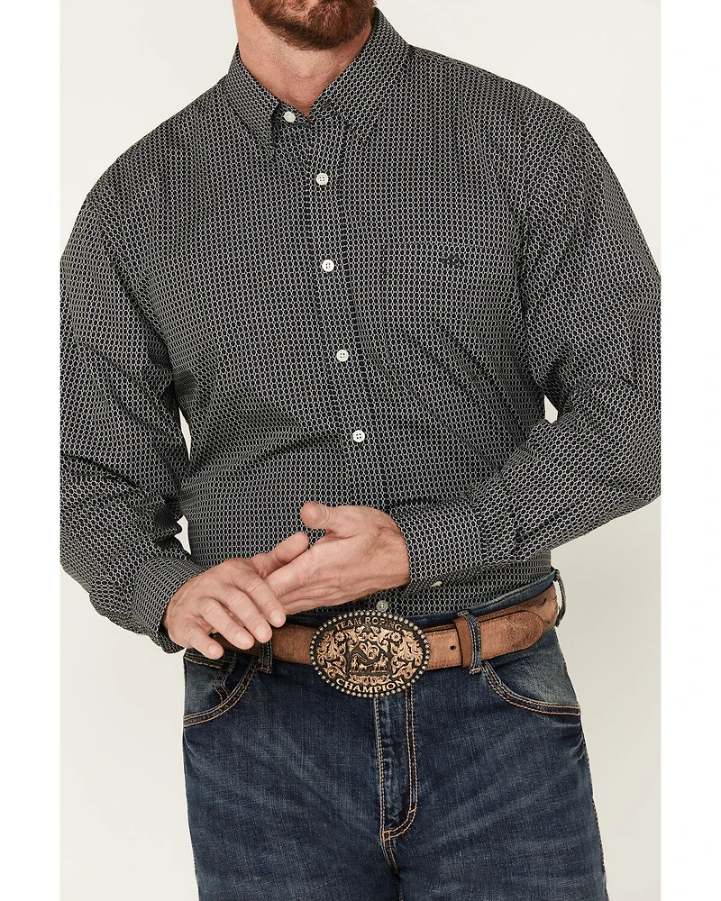 Resistol Men's Troy Geo Print Long Sleeve Button-Down Western Shirt