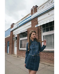 Rock & Roll Denim Women's Dark Wash Studded Belted Western Mini Skirt