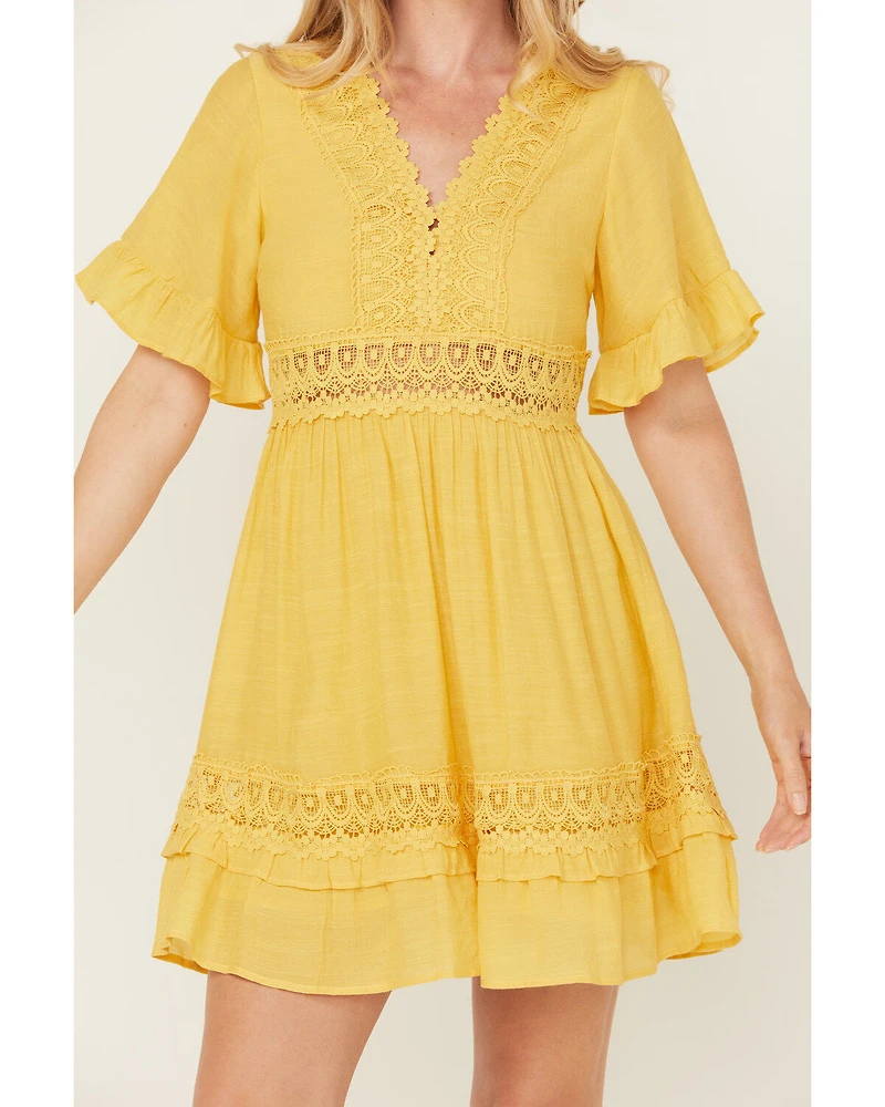 Wishlist Women's Solid Lace Trim Mini Dress