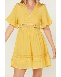 Wishlist Women's Solid Lace Trim Mini Dress