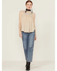 Wild Moss Women's Crochet Studded Yoke Flowy Tank Top